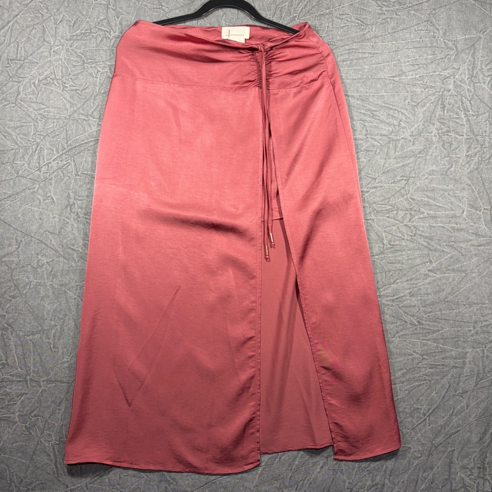 Anthropologie Skirt Womens 8 Mauve Satin Ruched Front Slit Midi Elegant Classic
